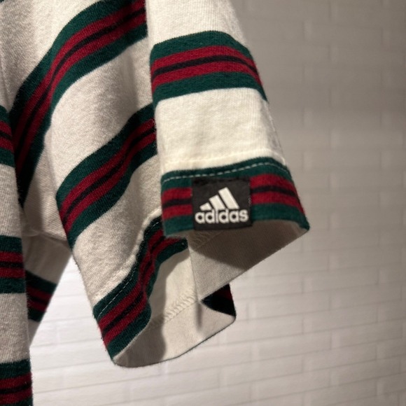 Adidas Striped T Shirt Mens M White Burgundy Green Embroidered Logo Cotton‎ Blen - Picture 3 of 5